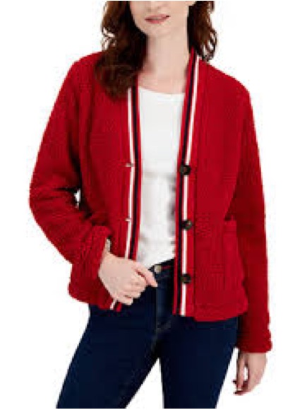 Tommy Hilfiger Orange Button-Front Cardigan With Striped Trim